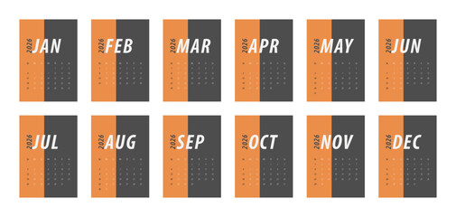 2026 Calendar Template. Week starts on Monday. Replaceable text. Portrait resolution