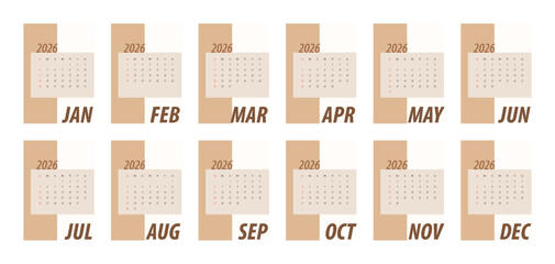 2026 Calendar Template. Week starts on Monday. Replaceable text. Portrait resolution