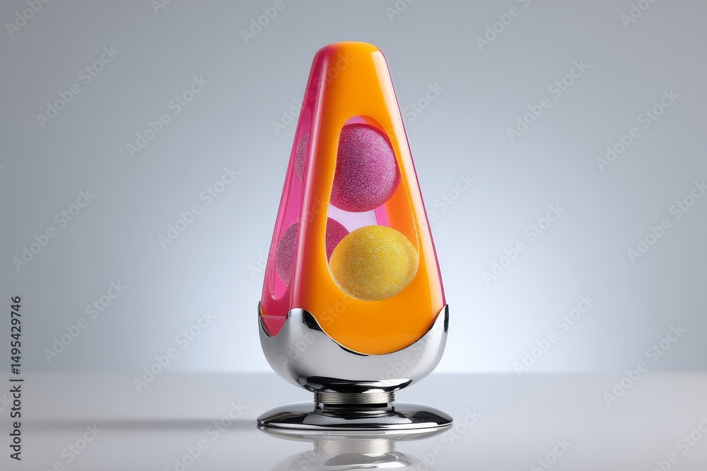 Poster colorful lava lamp with vibrant balls glowing in a modern setting during the evening