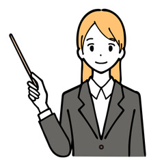 Illustration of a young woman in a suit holding an indicator stick