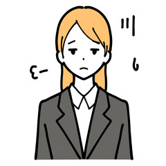 Illustration of a young woman in a suit sighing with disappointment