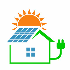 Solar Energy House Icon Eco Friendly Power Vector.