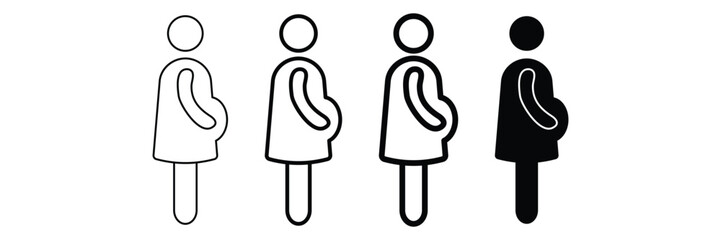 Pregnant woman icon design in progressive transition from thin outline to bold solid style for maternity related vector illustration.
