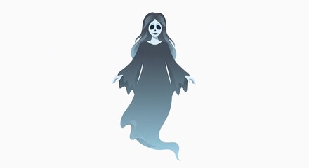 Obraz premium Ethereal ghost with flowing hair and skeletal face floats in the darkness