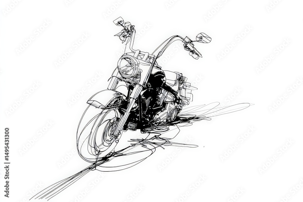 Fototapete Motorcycle in motion captured with dynamic lines on a blank background showcasing speed and design
