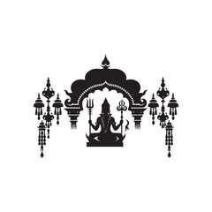 Ganga Dussehra Silhouette Vector Illustration, Solid White Background.