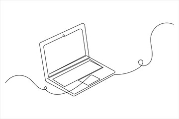 Laptop computer continuous one line drawing with  isolate simple outline vector illustration