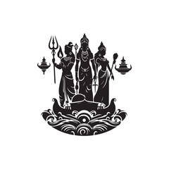 Ganga Dussehra Silhouette Vector Illustration, Solid White Background.