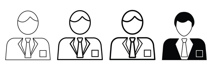 Businessman avatar icon transition from outline to solid filled corporate person symbol vector illustration for profile branding and identity display.