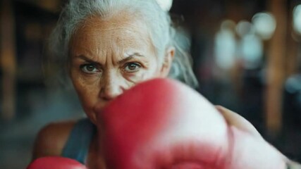 Woman boxing gloves portrait