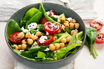 Healthy vegetarian chickpea salad. Mediterranean cuisine.