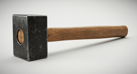 Heavy duty sledgehammer with wooden handle isolated on neutral background
