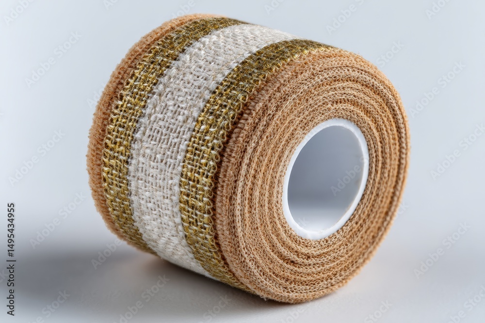 Aufkleber Decorative ribbon roll featuring natural fibers and metallic accents on a light background in a minimalist setting