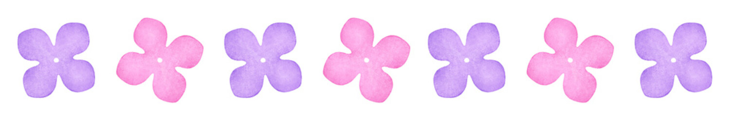 紫とピンクのあじさいの花びらのライン