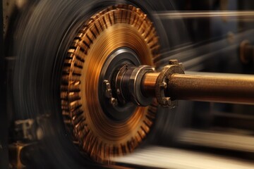 Vintage printing press mechanism in motion