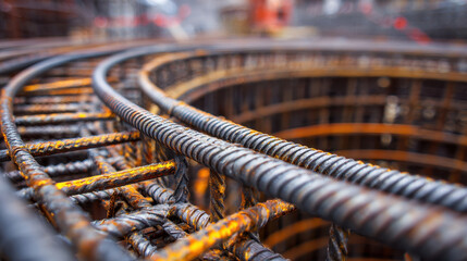 Curved foundation pit with spiraling rebar creates dynamic construction scene