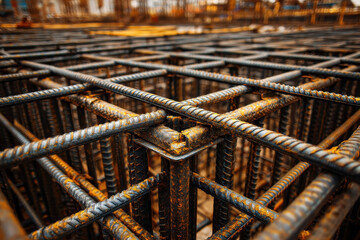 Rebar grid structure for reinforced concrete foundation construction