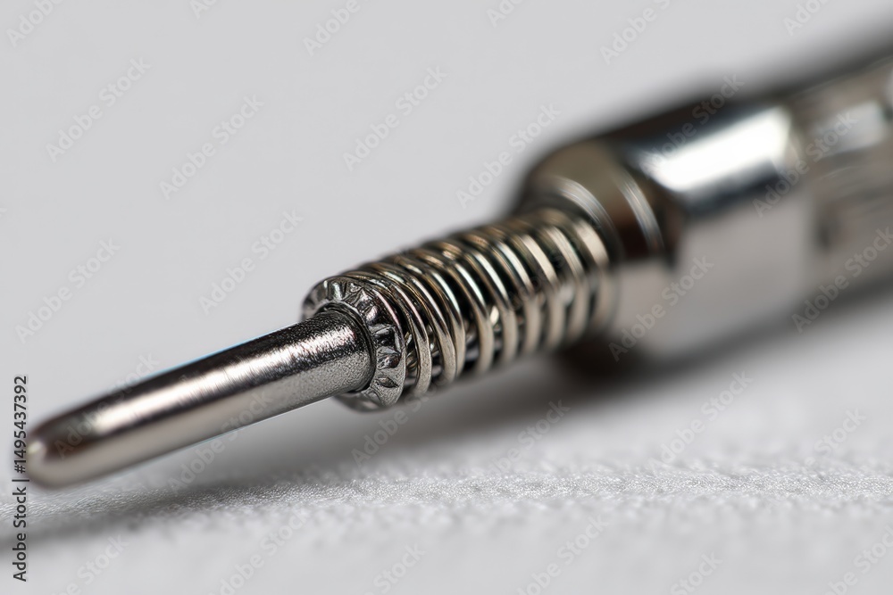 Aufkleber Close-up view of a metallic pen tip highlighting intricate design and craftsmanship in a minimalistic setting
