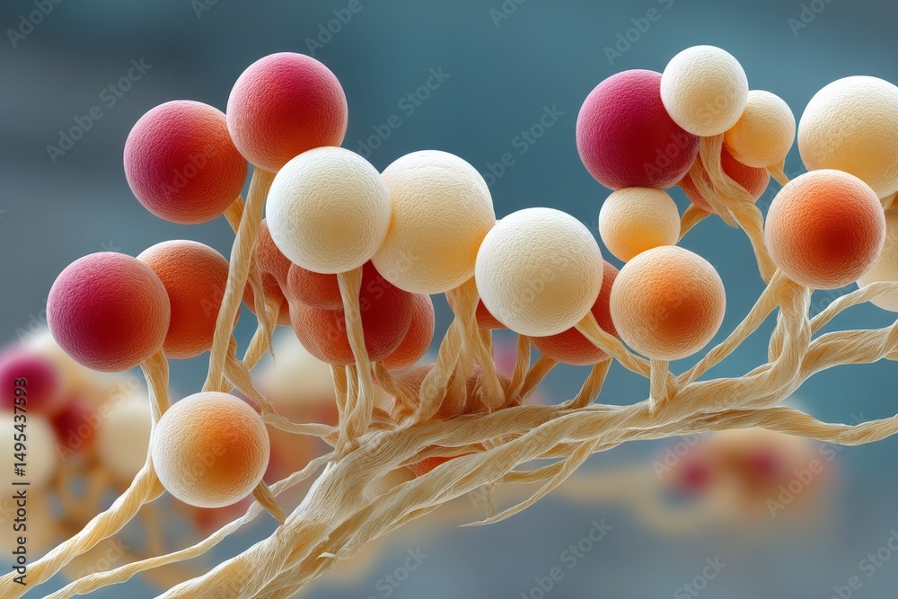 Aufkleber colorful clusters of micro-organisms showcasing intricate textures in a scientific setting