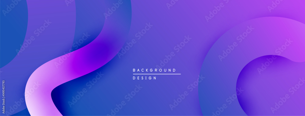 Poster abstract background features flowing purple, blue gradients. minimalist design with soft curves, mod