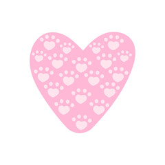 Cute vector illustration with heart and paws in doodle style. Ideal for Valentines Day cards, pet-themed icons, and kawaii designs