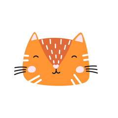 Kawaii whiskered cat illustration in doodle style. Isolated vector ideal for emoji packs, pet-themed icons, and playful children designs