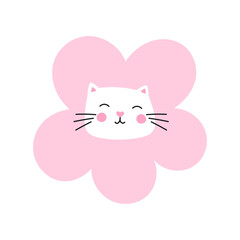Kawaii whiskered cat illustration in doodle style. Isolated vector ideal for emoji packs, pet-themed icons, and playful children designs