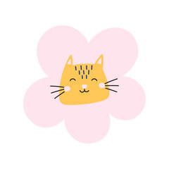 Kawaii whiskered cat illustration in doodle style. Isolated vector ideal for emoji packs, pet-themed icons, and playful children designs