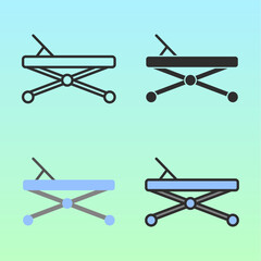Hospital stretcher and medical beds in minimalist flat design. Fits health content focusing on inpatient care, emergency room scenes, or recovery facilities.