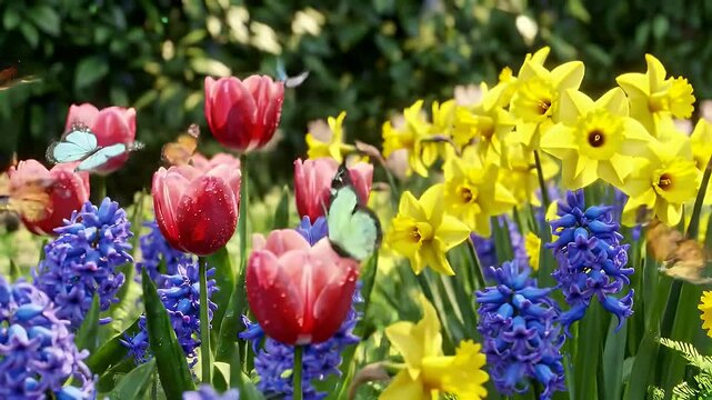 Vibrant flower garden with butterflies