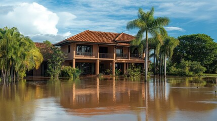 Obraz premium Consequences of Climate Change: Flooded House after a Natural Disaster