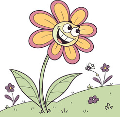 Cheerful Cartoon Flower with Big Smile - Playful Floral Illustration in Pastel Colours