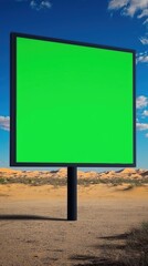 Empty billboard stands alone in a vast desert landscape under a clear blue sky during the day