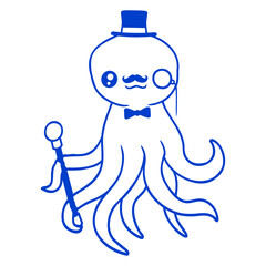 Kraken Mr. Sir top hat monocle glasses rich man Isolated Vector Graphic Design Illustration
