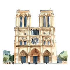 Artistic Watercolor Rendering of Notre Dame Cathedral in Paris France