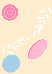 Abstract illustration featuring geometric shapes and delicate leaf motifs over a beige backdrop, combining modernity and elegance.