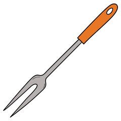 Hand drawn cartoon barbecue fork on white background.