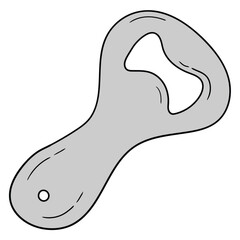Hand drawn cartoon gray bottle opener on white background.