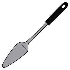 Hand drawn cartoon metallic kitchen spatula on white background.