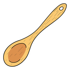 Hand drawn cartoon wooden spoon on white background.