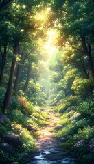 Fototapeta premium Sunlight Path Through Lush Forest (2)