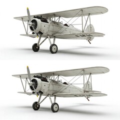 Fototapeta premium Vintage biplane aircraft detailed model on a white studio background