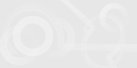 Grey abstract background with white circle lines. Geometric stripe line art design. Minimal lines pattern. Modern futuristic concept. Vector illustration