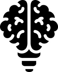 Brain shaped like light bulb icon. Silhouette style.