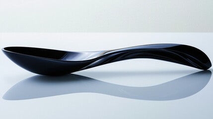 Elegant black spoon, smooth curve and soft reflection
