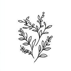 Simple line art floral bouquet, white background, design element