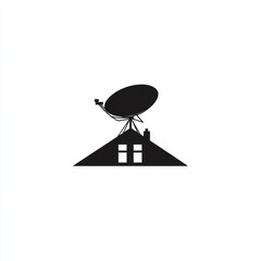 Satellite dish on house roof, clear sky background. Communication technology illustration