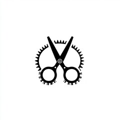 Scissors gear design, white background, precision cutting