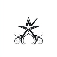 Star design, ornate swirls, white background, graphic design element