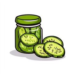 Pickled cucumber slices in jar, kitchen, food preservation
